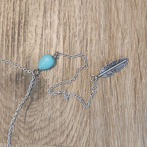 Jewelry - Turquoise Stone and Silver Feather Necklace